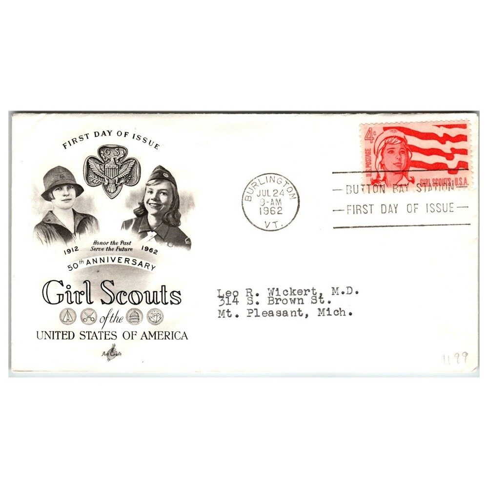 Scott #1196 1962 Girl Scouts FDC First Day Cover Artcraft Burlington VT